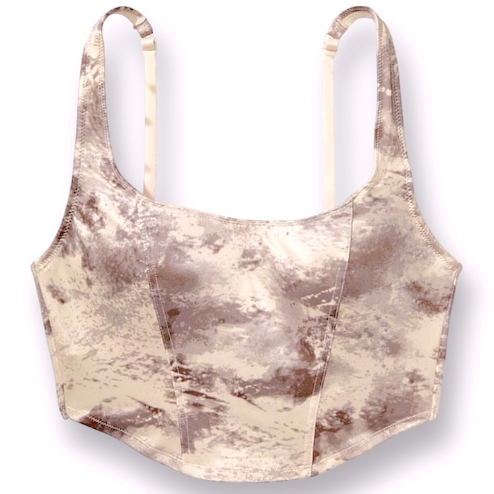 VS PINK Satin Lightly Lined Corset Top, Creamer Camo (Gray & Off-White), L, NWT